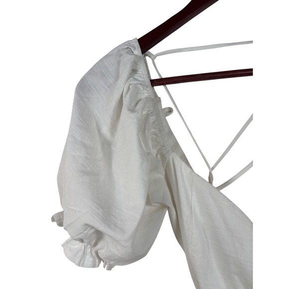 Lulus Mini Dress Womens M White Cotton Linen Puff Sleeve Lace Up Back MD2965LU - Picture 3 of 9